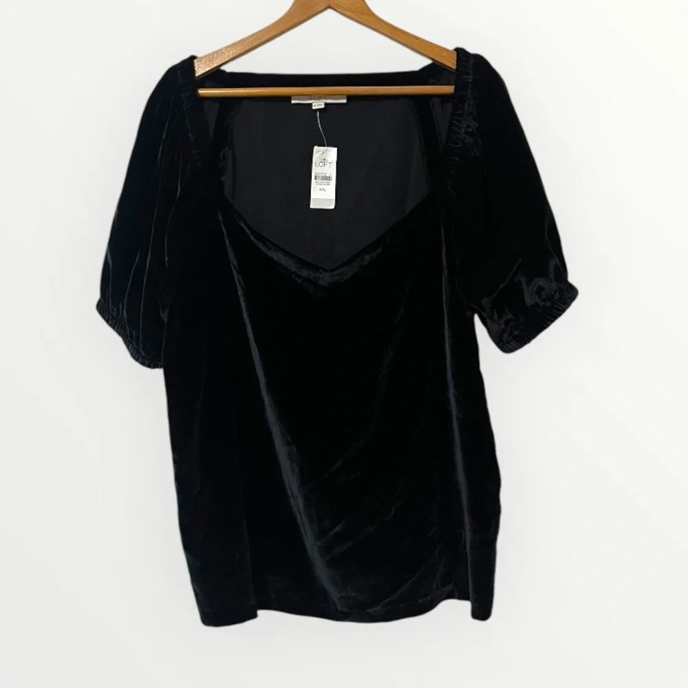 Loft Velvet Puff Sleeve Top XXL Black nwt